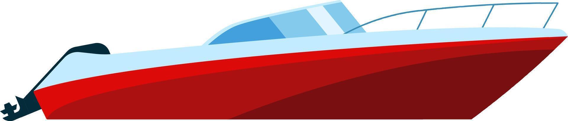 Red and white motorboat sailing across the sparkling sea, embodying the essence of travel, leisure, and exhilarating maritime adventures on sunny days vector