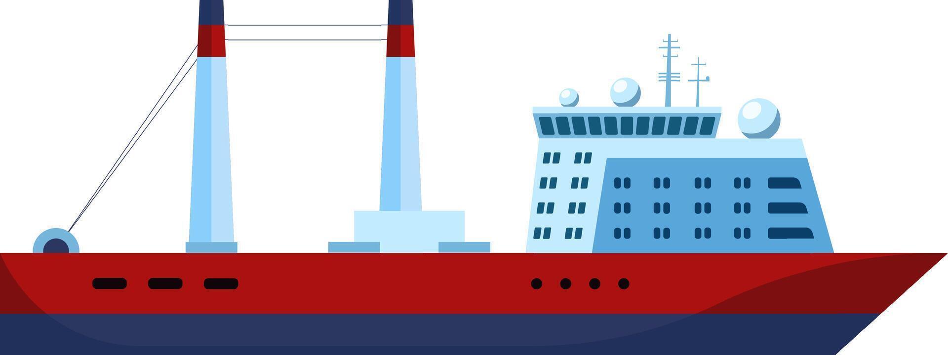 Illustration of a modern cargo ship featuring a sleek red and blue design. Equipped with advanced navigation and communication systems, ideal for maritime transport and logistics vector