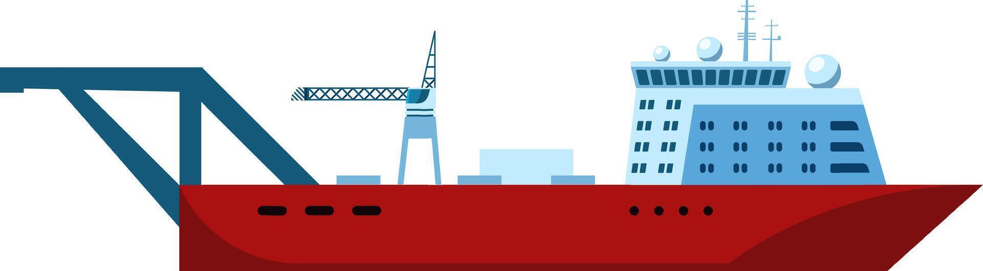 Detailed illustration of a modern cargo ship featuring a prominent industrial crane. The design highlights the ship's structure and maritime technology, emphasizing transportation and shipping vector
