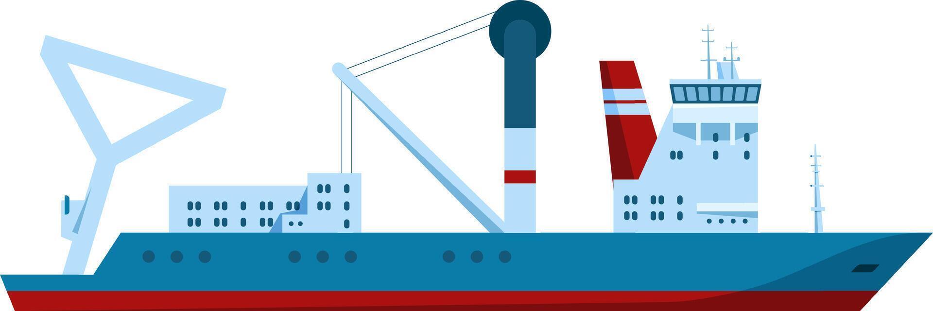 Illustration of a modern cargo ship featuring distinctive design elements, including a large crane and streamlined structure. Ideal for maritime and transportation themes vector
