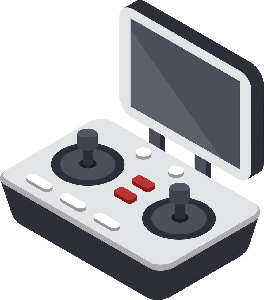 Isometric illustration of a modern drone controller featuring dual joysticks and a built in screen, designed for precise navigation and control in aerial photography and videography vector