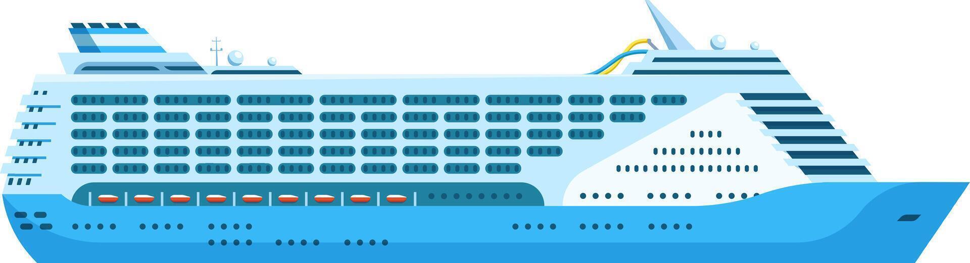 Modern cruise liner navigating calm waters, providing a luxurious vacation journey across the sea, with numerous cabins and amenities for passenger comfort and enjoyment vector