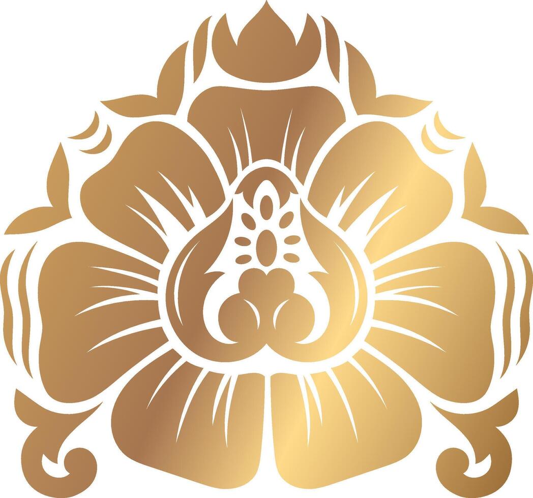 Golden floral ornament representing hibiscus flower with gradient effect, perfect for luxury design projects, invitations, packaging, and branding vector