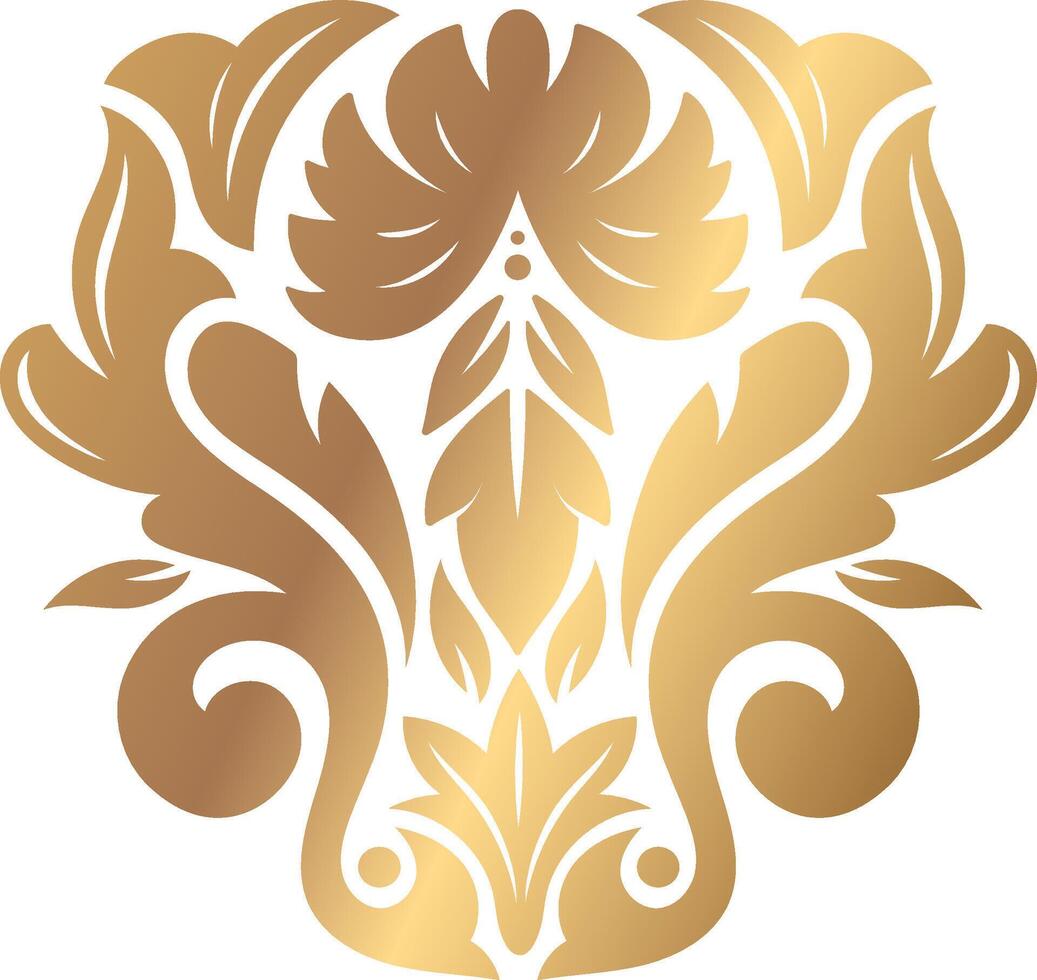 Luxurious gold floral pattern featuring intricate, ornate designs with symmetrical elements. Perfect for decorative projects, wallpaper, or textile design, adding a touch of sophistication vector