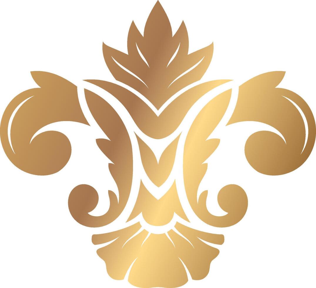 Luxurious golden emblem featuring an intricate floral motif with swirling leaves and a central symmetrical design, perfect for adding a touch of elegance to any decorative project vector