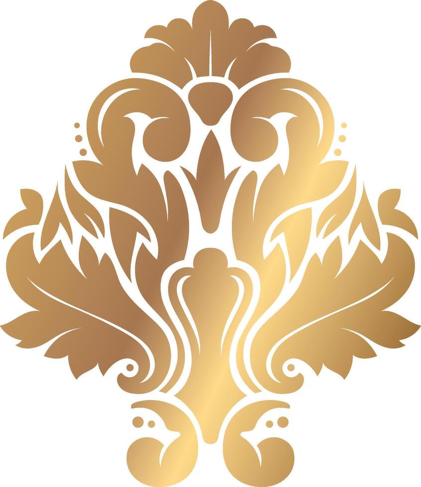 Intricate golden floral pattern featuring ornate, symmetrical designs. The elegant motif combines leaves and curves, creating a luxurious and decorative aesthetic suitable for various applications vector
