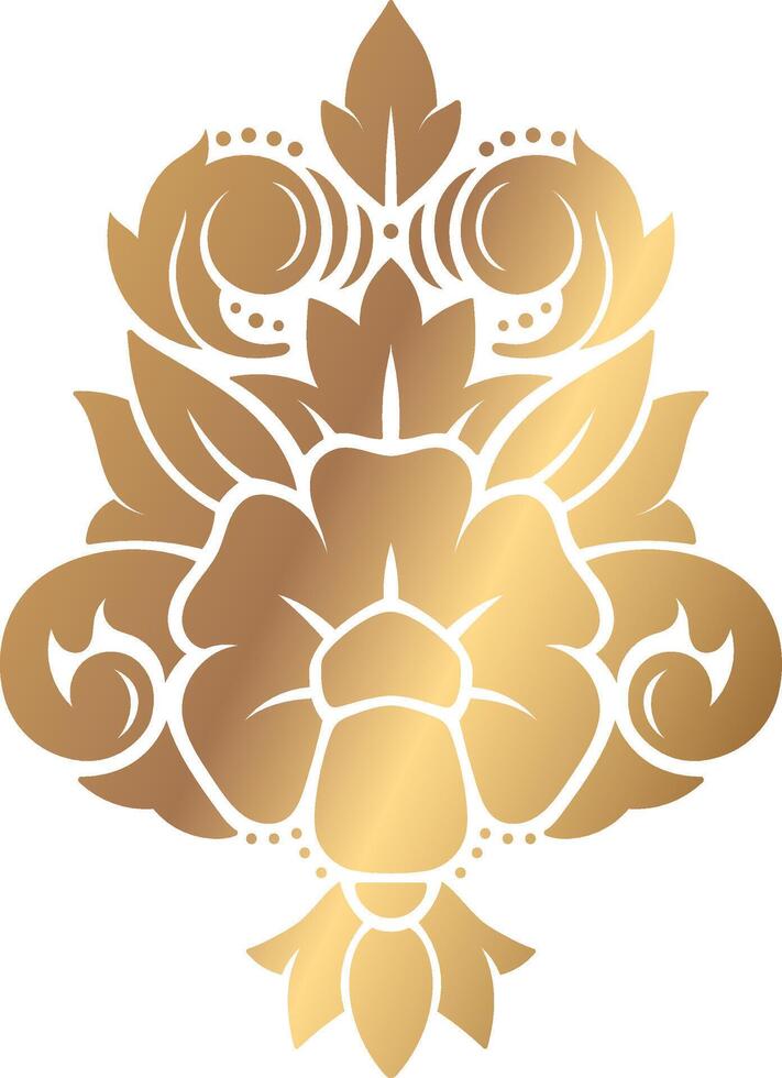 Luxurious golden damask floral ornament contrasting beautifully against a pristine white background, enhancing elegant and sophisticated designs for various creative projects vector