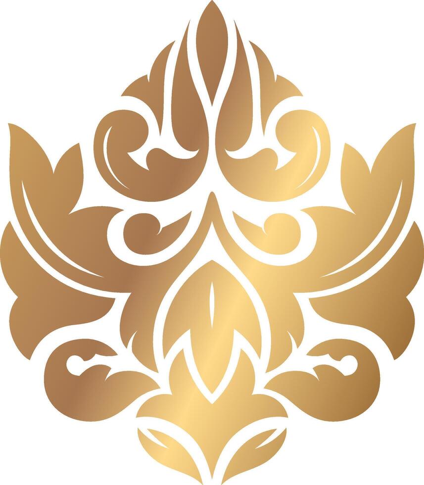 Luxurious golden damask floral ornament enriching a pristine white background, enhancing elegant and sophisticated designs with its ornate and vintage charm, ideal for upscale projects vector