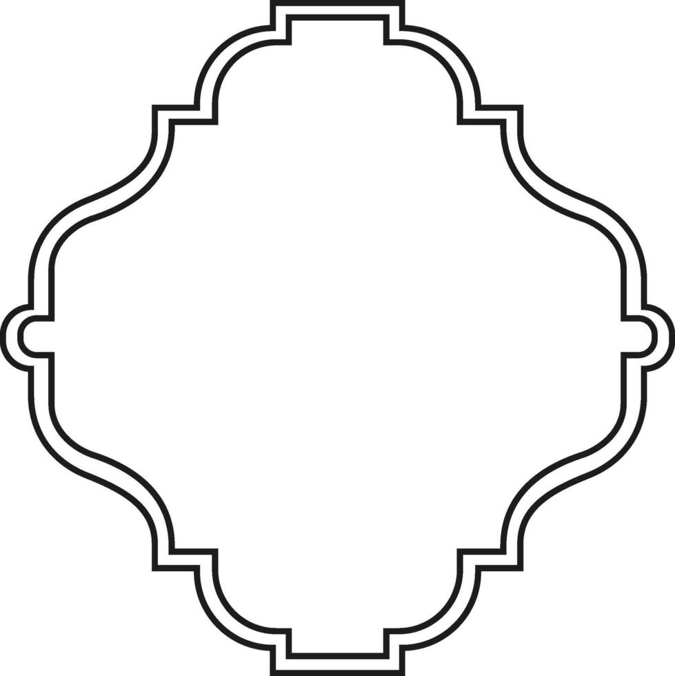 Ornate frame featuring a symmetrical, curved design with intricate lines. Perfect for decorative purposes, invitations, or artistic projects requiring an elegant border element vector