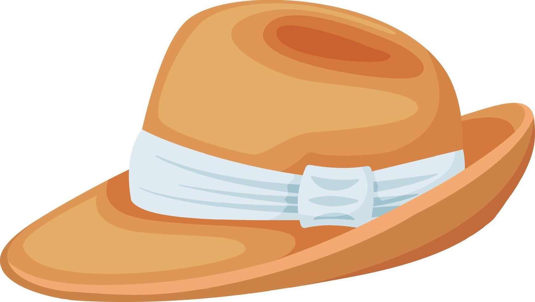 Elegant straw fedora featuring a sleek white ribbon, perfect for summer fashion or outdoor events. This classic accessory adds a touch of sophistication to any casual or formal outfit vector