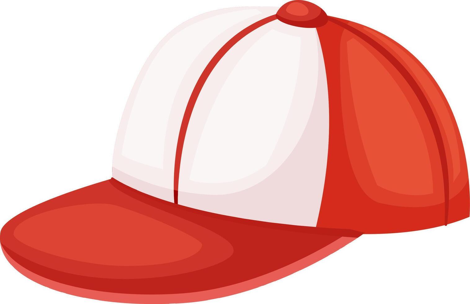 Illustration of a classic red and white baseball cap, showcasing a sporty design. The cap features a curved brim and panel construction, ideal for casual and athletic wear vector