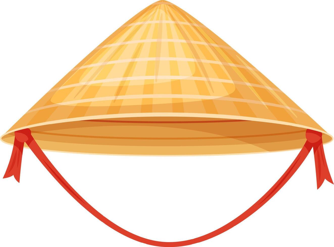 Asian conical hat made of straw with red ribbons, representing traditional clothing and cultural heritage of East and Southeast Asia, often worn for sun protection and as a fashion accessory vector