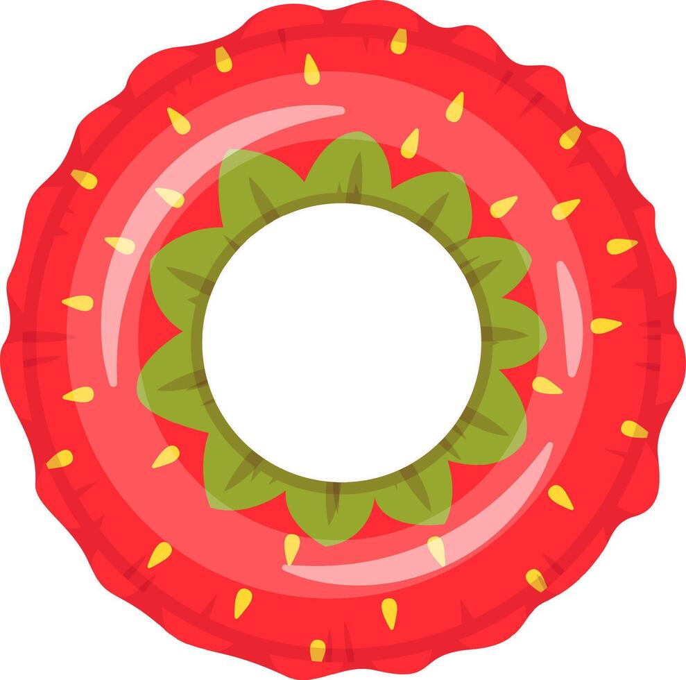 Red inflatable strawberry ring floating on white background, perfect for summer pool parties and beach vacations, providing safety and fun for kids and adults vector