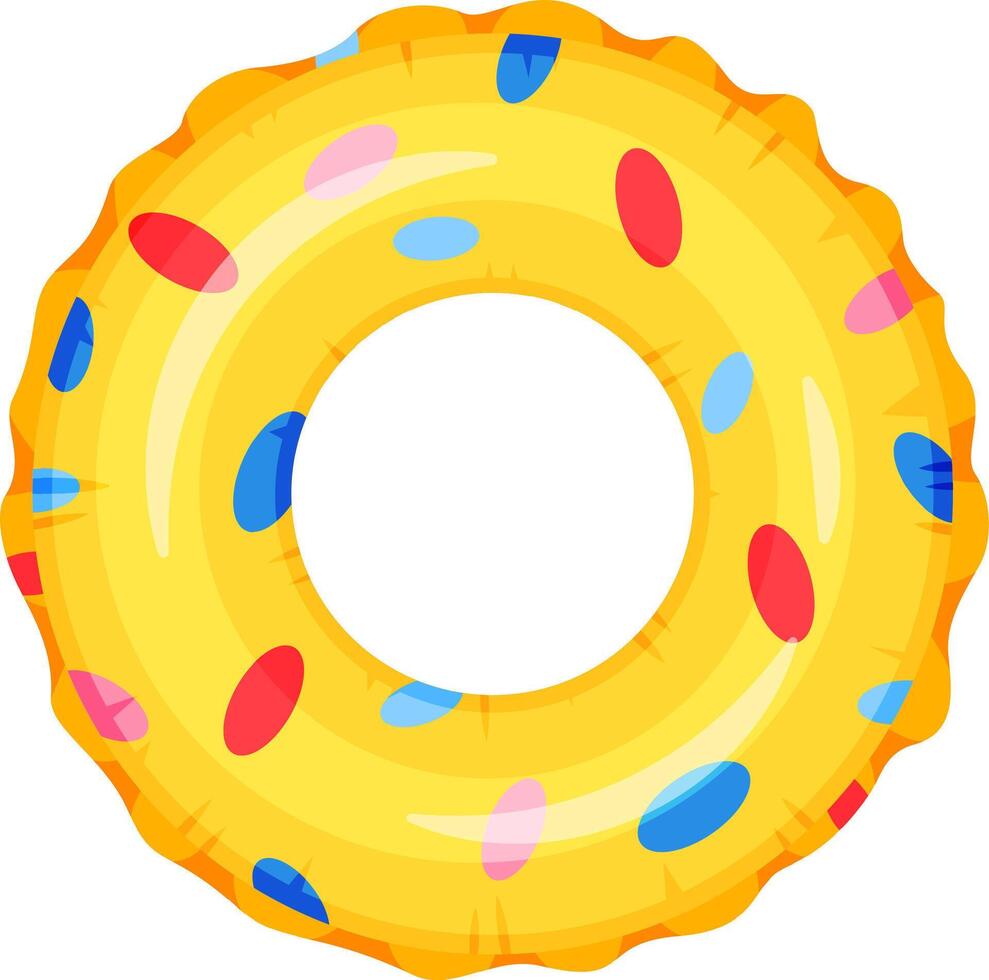 Colorful inflatable ring floating on water surface, perfect accessory for summer vacations, swimming pool fun, and beach holidays, providing safety and enjoyment vector