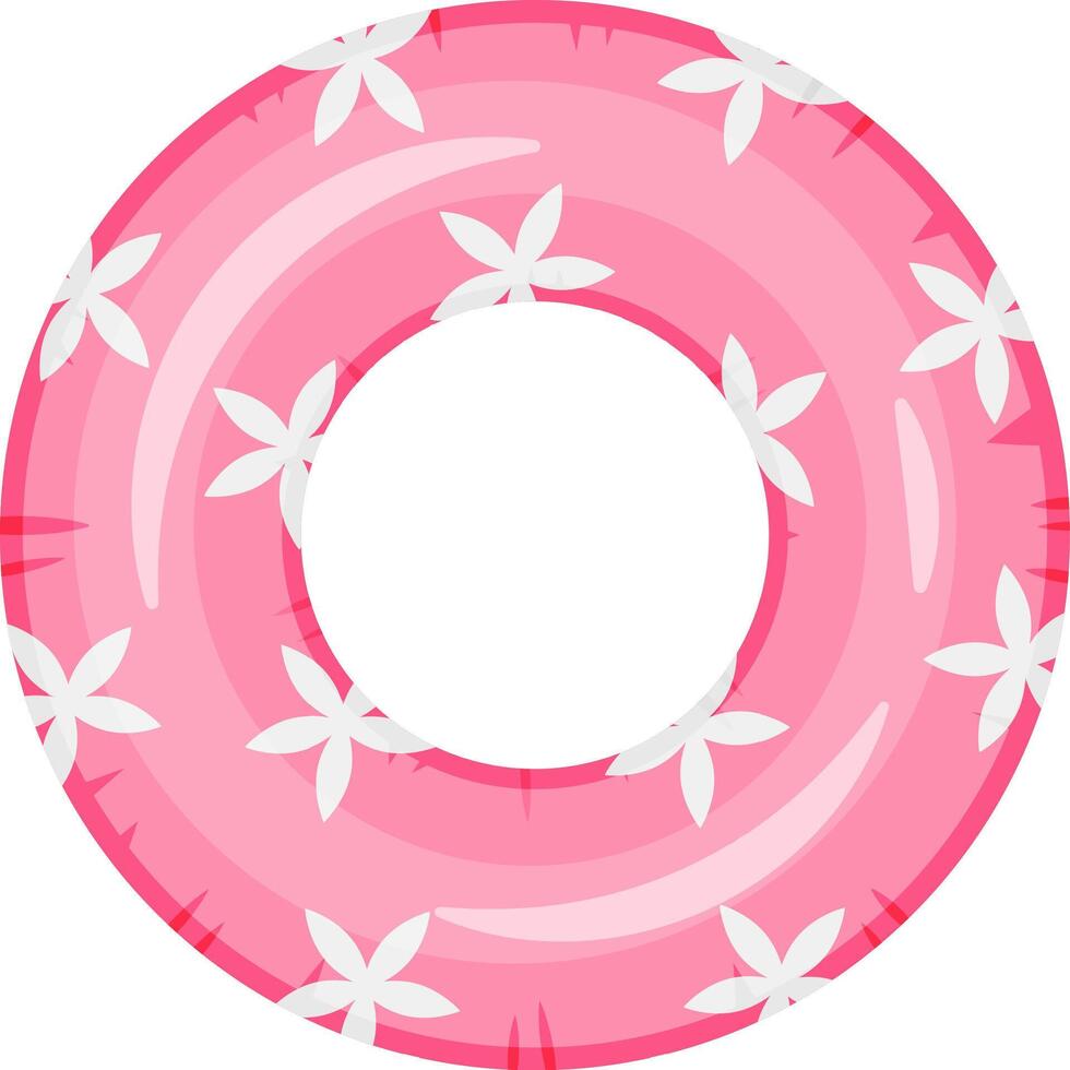 Pink inflatable pool ring featuring a white floral pattern, perfect for summer swimming and water activities. Ideal for pool parties, beach fun, and relaxing in the water vector