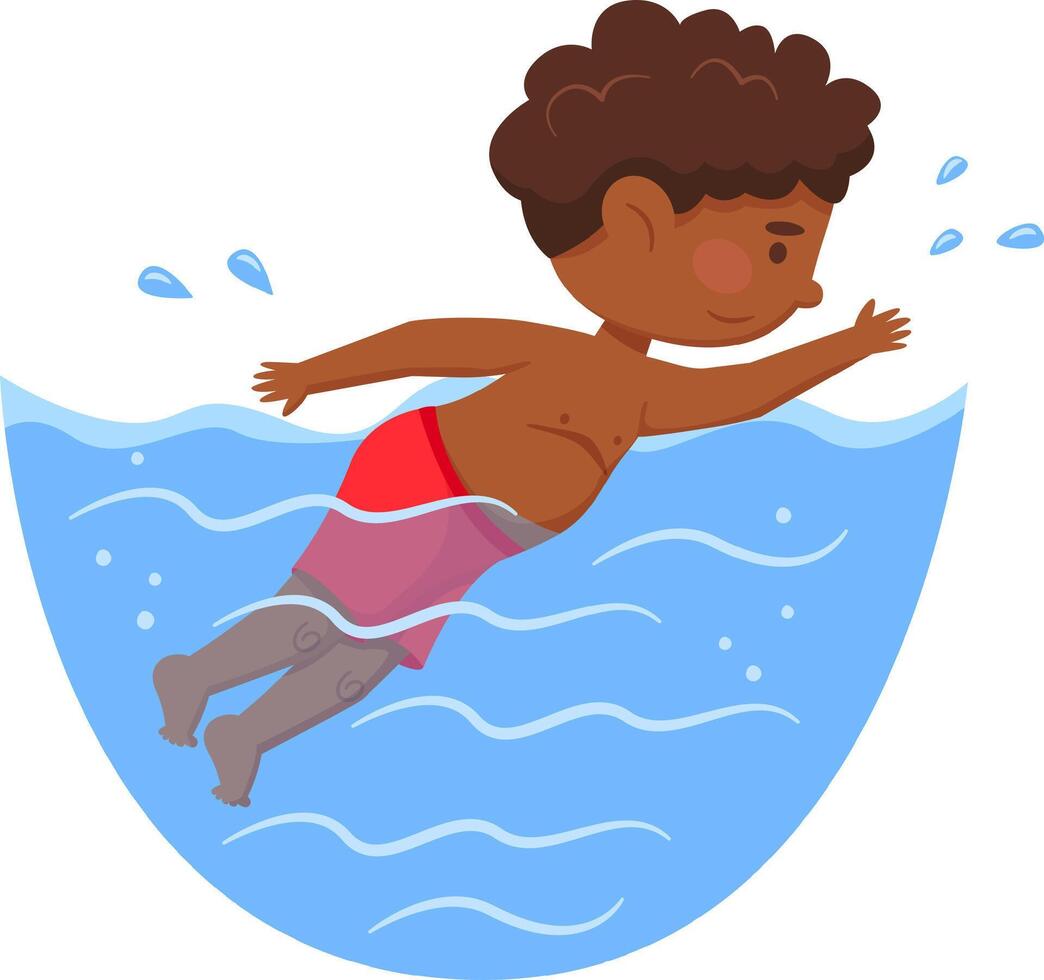Happy child swimming joyfully in the ocean during summer vacations, embracing water safety while promoting a healthy and active lifestyle filled with fun and recreation vector