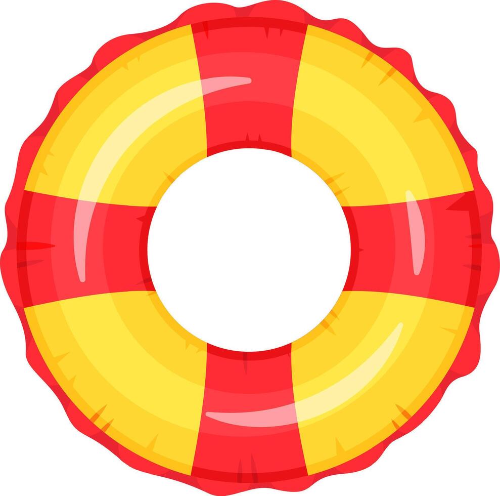 Vibrant red and yellow inflatable swim ring designed for water safety and fun. Ideal for pool activities, offering buoyancy and visibility. Perfect for children and adults alike vector