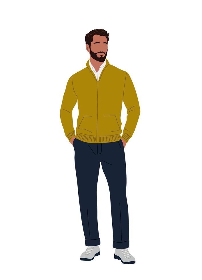 Business man character standing full length. Handsome businessman in smart casual office outfit vector