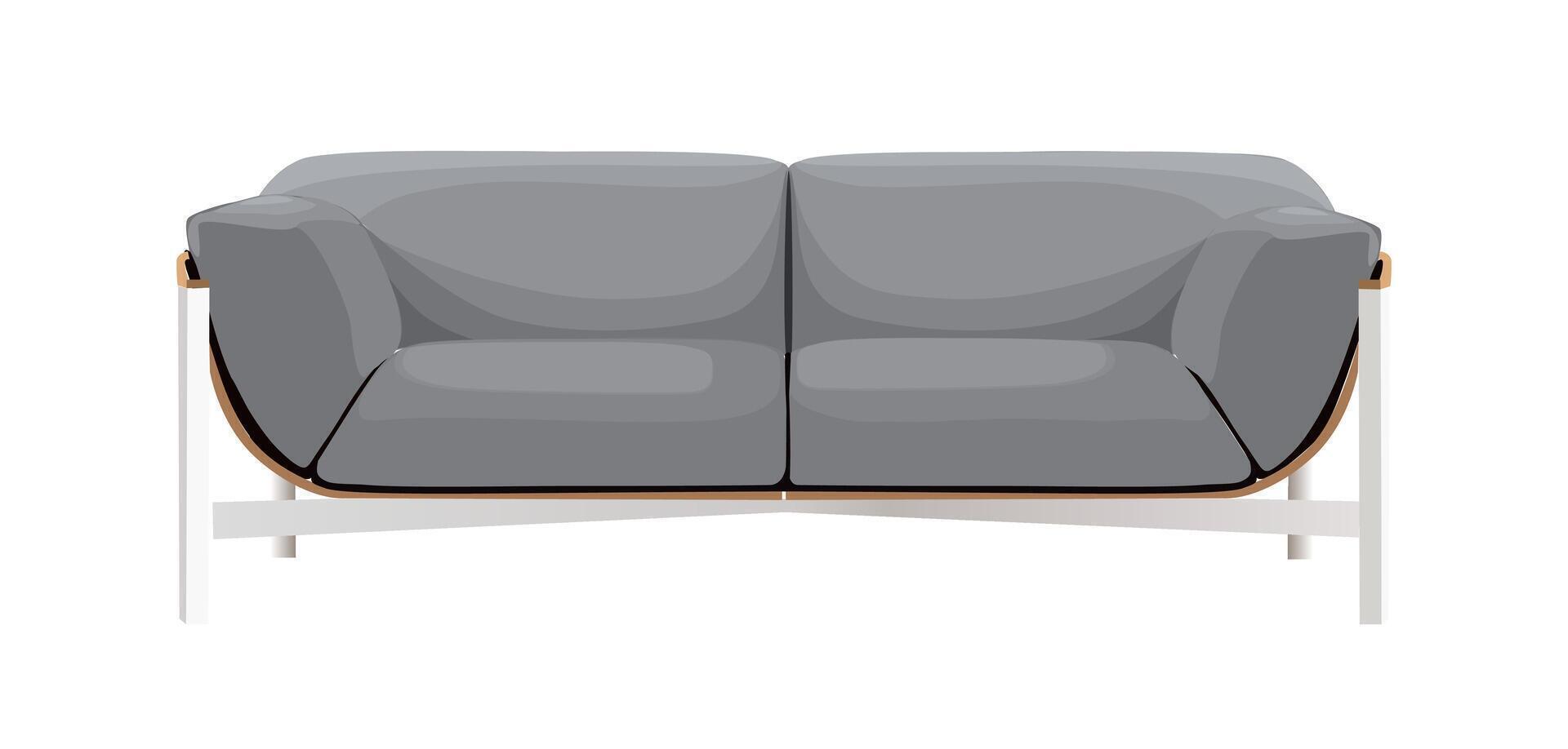 Stylish comfortable gray sofa. Modern fabric couch isolated on white background. Colorful elegant furniture element for interior design, house, apartment plan. vector