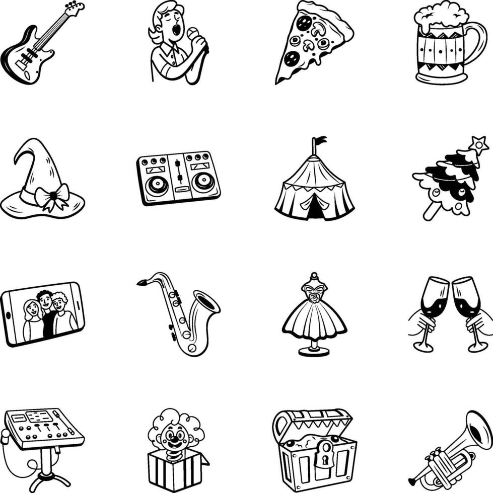 Collection of Doodle Style Event Icons vector