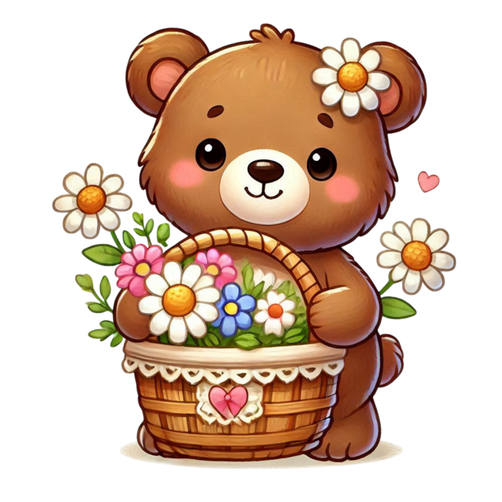 Adorable Bear With Flowers png