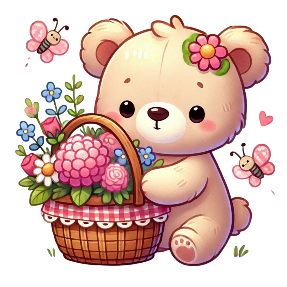 Cute Teddy Bear Basket png