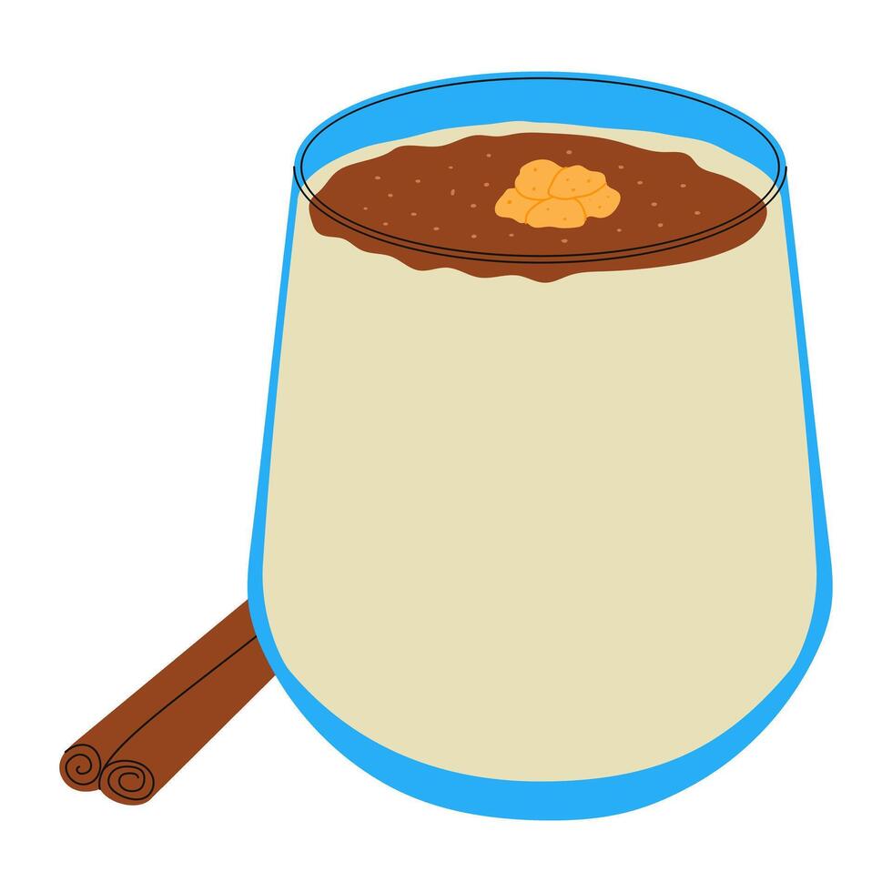 Glass of boza. Traditional turkish drink with cinnamon and nuts. Hand drawn illustration. vector