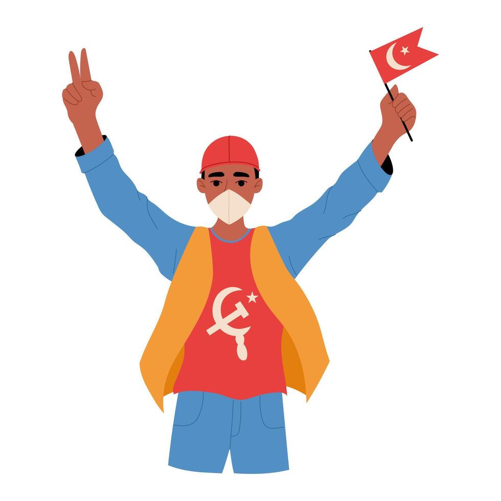 Worker with hammer and sickle at a Labor Day parade. vector