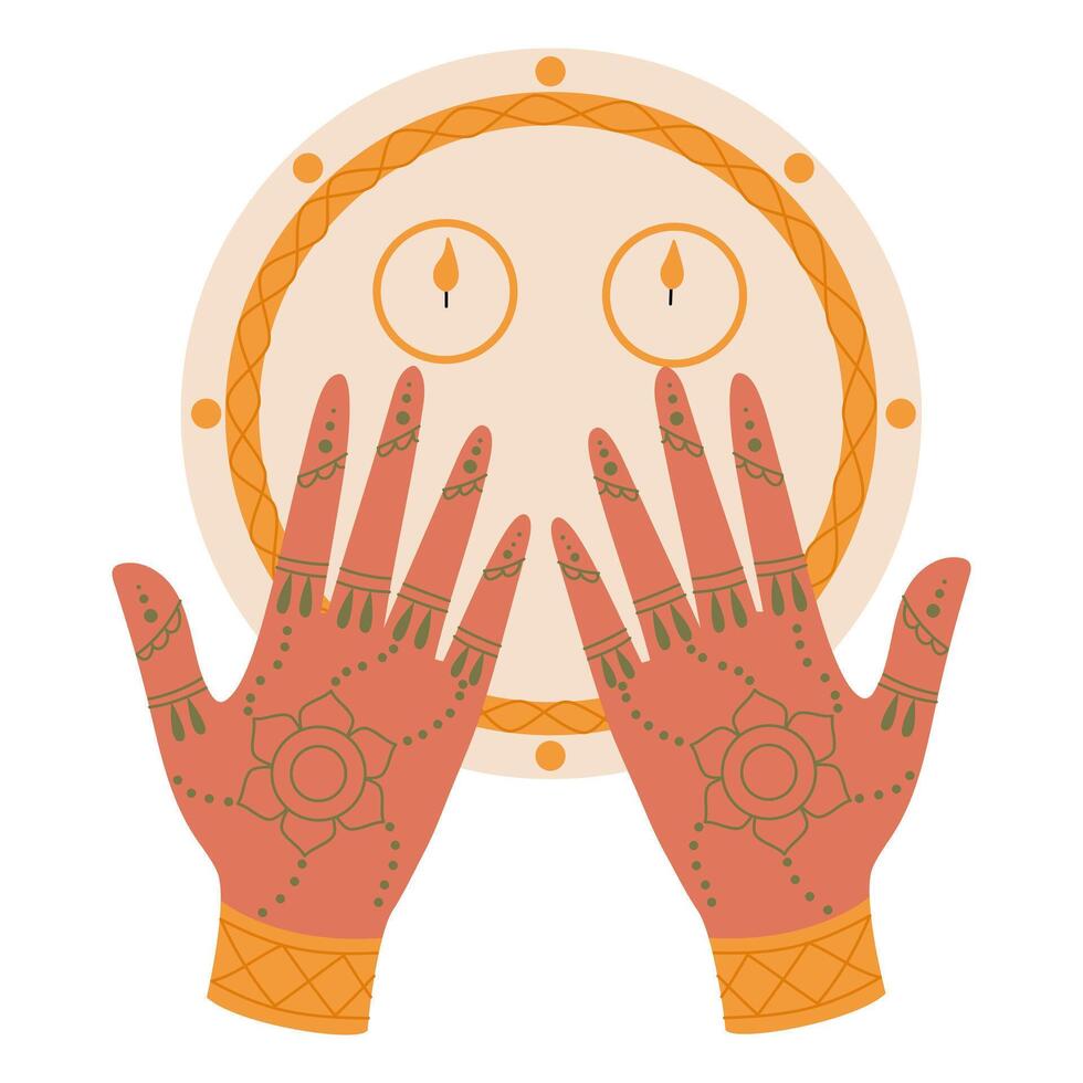 Henna Hand. Ceremony at henna night. Arabic culture tradition. Traditional turkish wedding vector