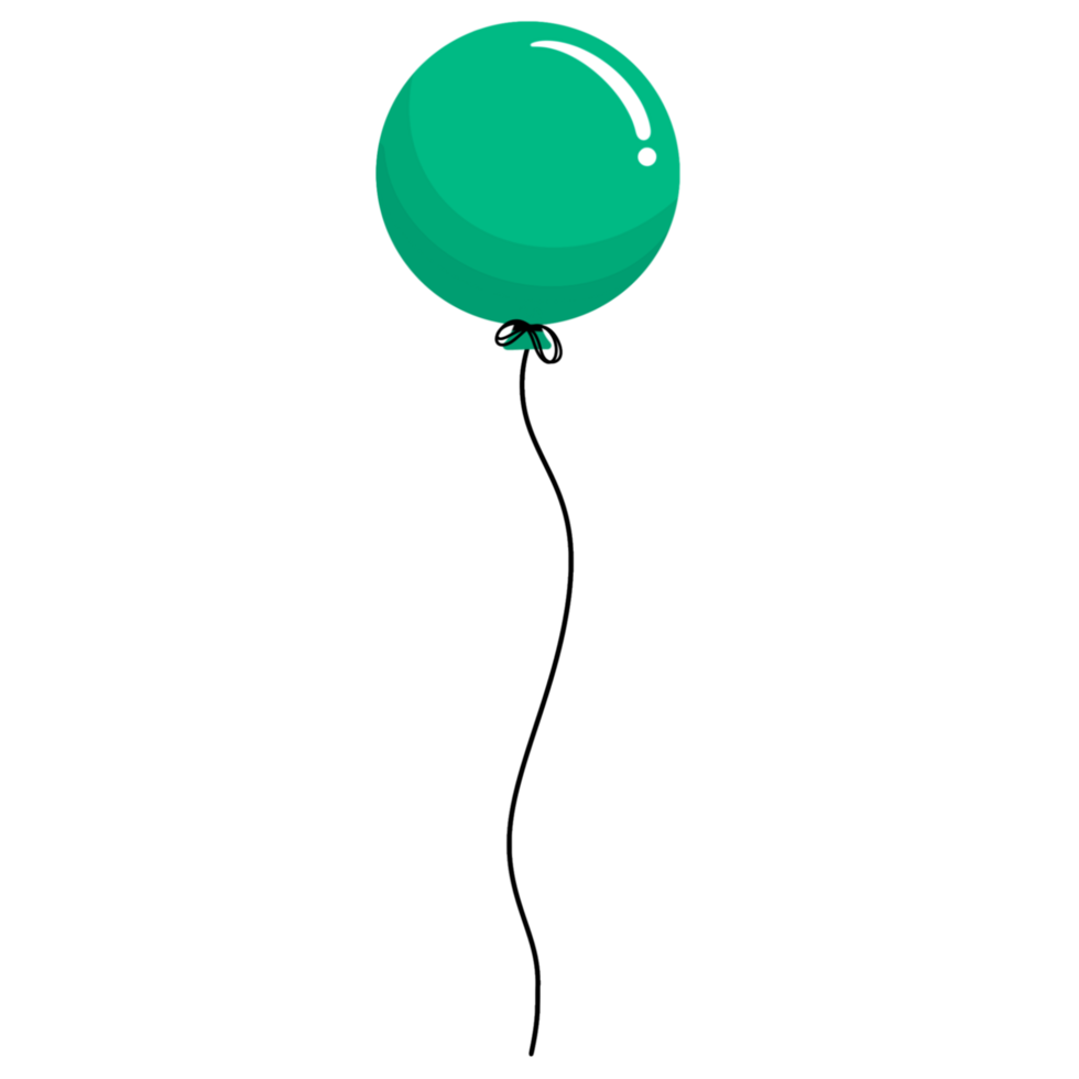Green balloon with a black string, Round balloon png