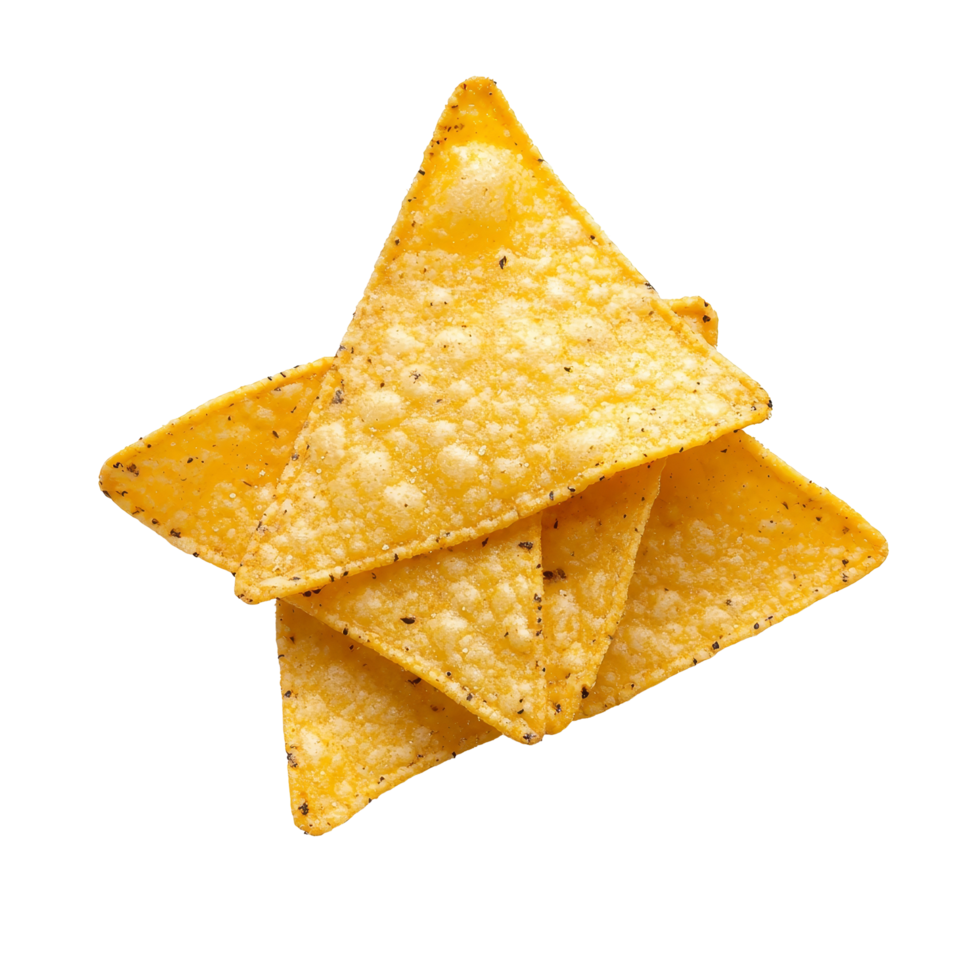 Top view of delicious nacho chips arranged neatly on a transparent background, perfect for snacking or cooking, Nacho chip viewed from the top, isolated on a transparent background or transparent png