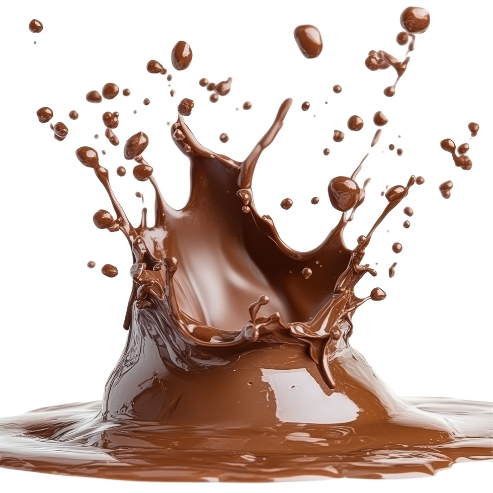 Rich chocolate splash captured in high detail against a clean transparent background showcasing a dynamic and appealing liquid movement, Chocolate Splash Isolated on transparent background png