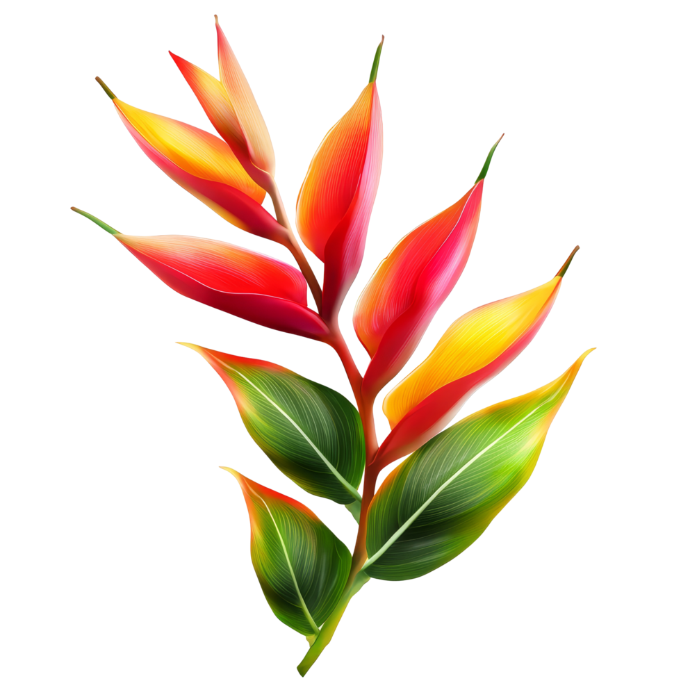 Vibrant heliconia flower with striking colors displayed against a pure transparent background in natural beauty, heliconia flower on transparent background png