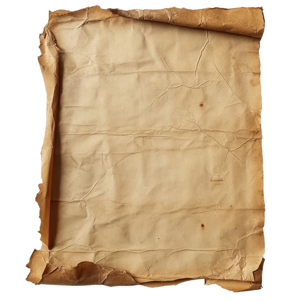 Old paper textured sheet isolated on a transparent background, perfect for backgrounds or vintage designs, old paper textured sheet isolated on transparent background png