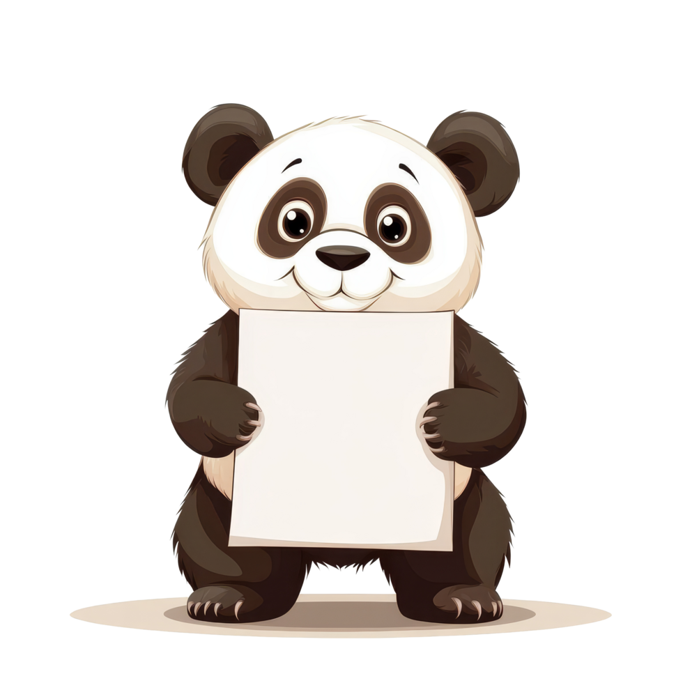 A cute panda stands holding a blank paper against a clean transparent background, ready for messages or drawings, Panda Holding Blank Paper on transparent background png