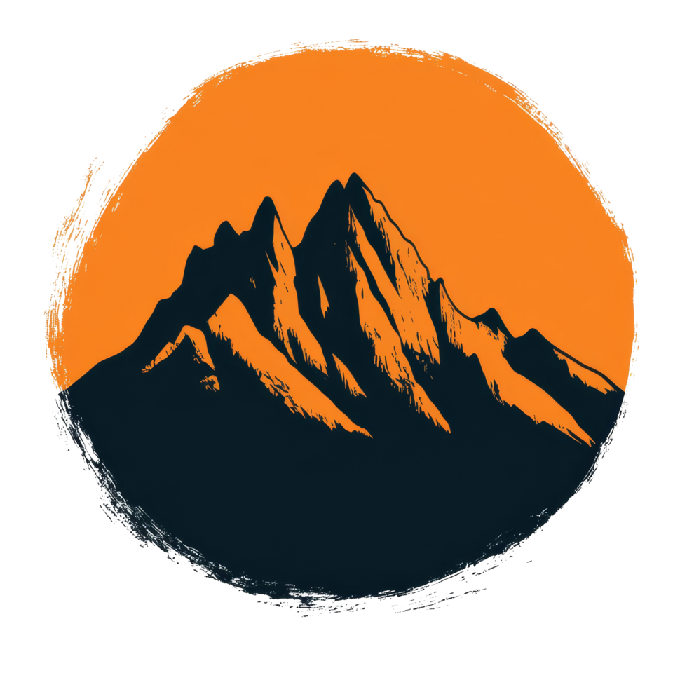 Stylized silhouette of mountain peaks against an orange background depicting the beauty of nature at sunset, mountain silhouette icon png