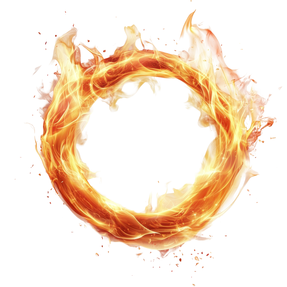 Realistic round flames create a fiery circle against a transparent background, symbolizing energy and warmth, Realistic tworound fire flame transparent background. Round fire flame transparent png