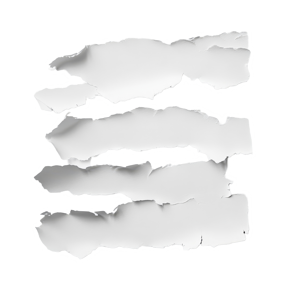 Torn sheet of paper on a transparent background with jagged edges revealing layered textures and design possibilities, torn sheet paper withtransparent backgroundfile png
