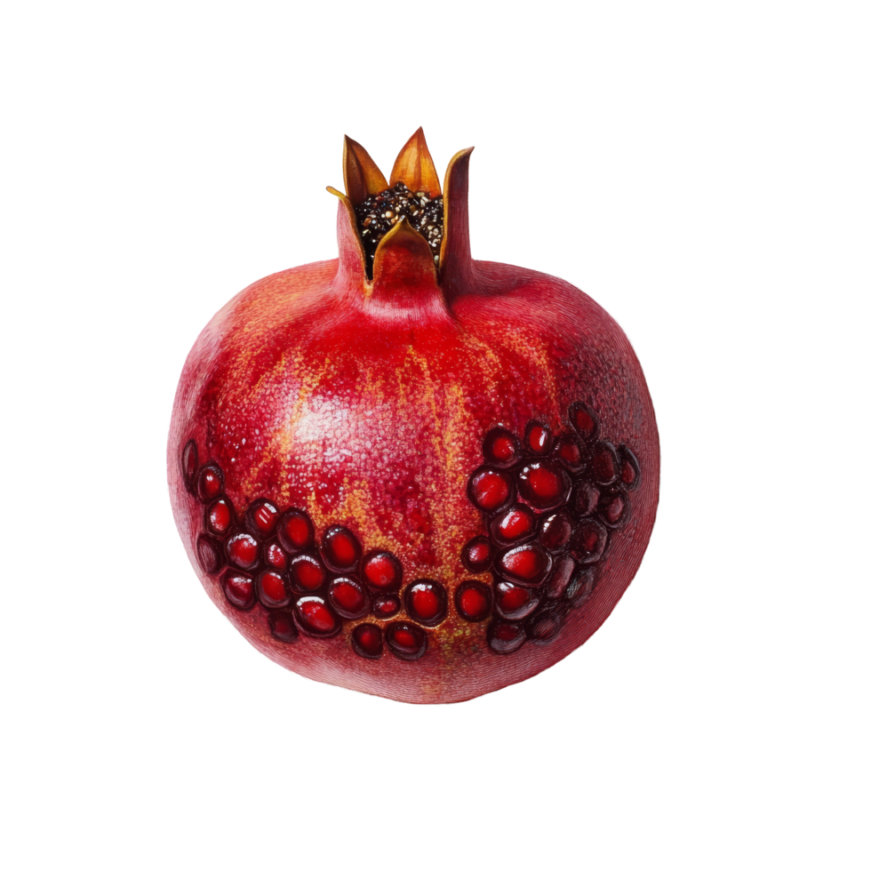 Fresh pomegranate resting on a transparent background, showcasing its vibrant color and juicy seeds, ripe pomegranate on transparent background png