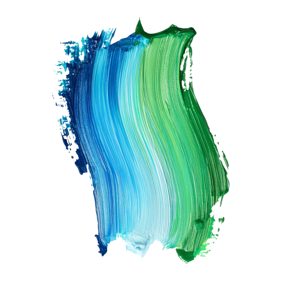 A vibrant green and blue paint smear on a transparent background showcasing artistic texture and color blend, green blue paint smeart brush strokeisolated on transparent background png