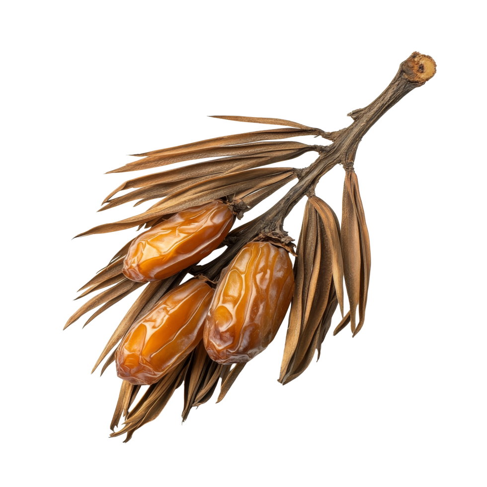 Dried date palm branch with leaves showcasing rich texture against a transparent background, dried date palm with leaf isolated on transparent background png