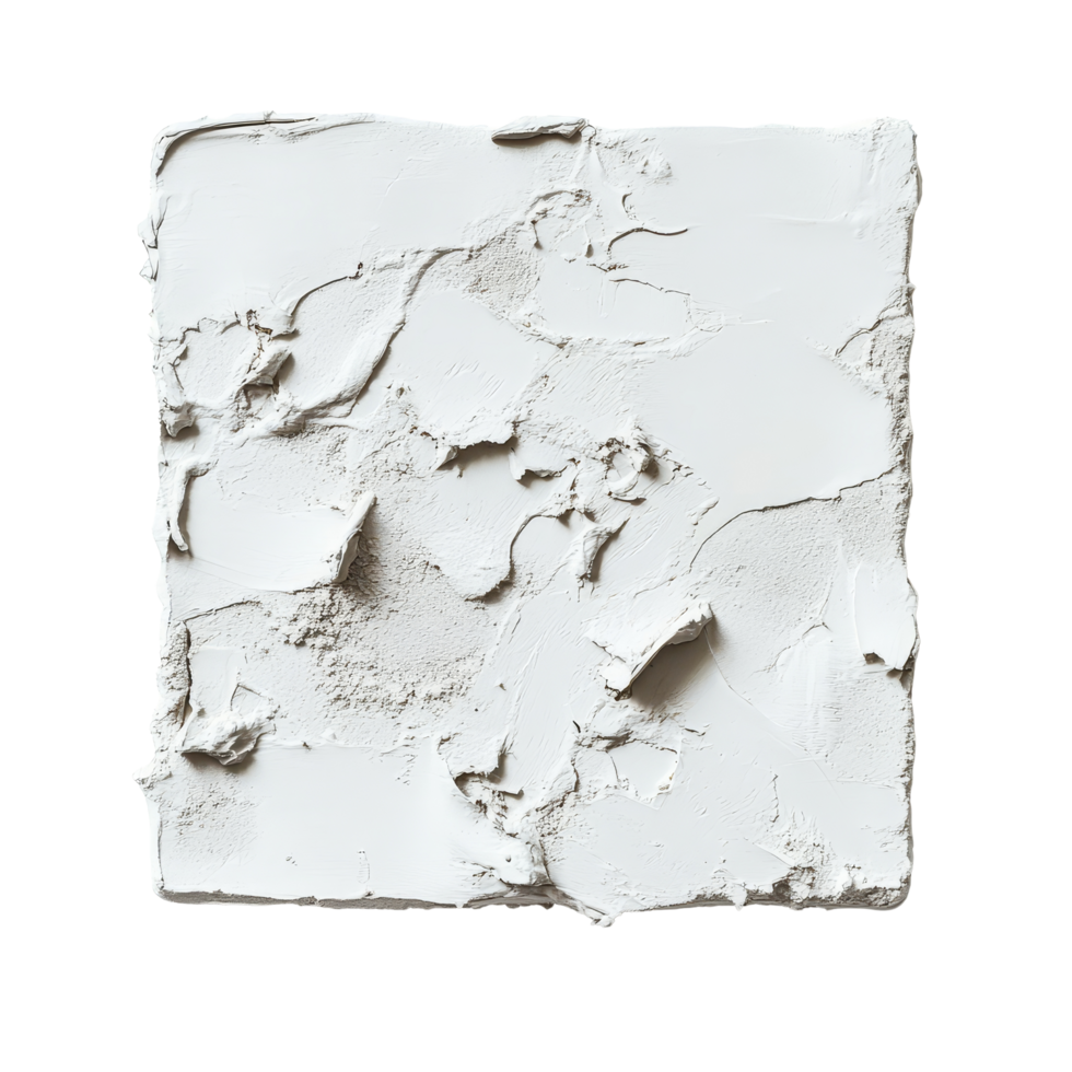 Textured plaster isolated on a transparent background showcasing unique surface patterns and details for artistic use, typical plaster isolated on a transparent background png