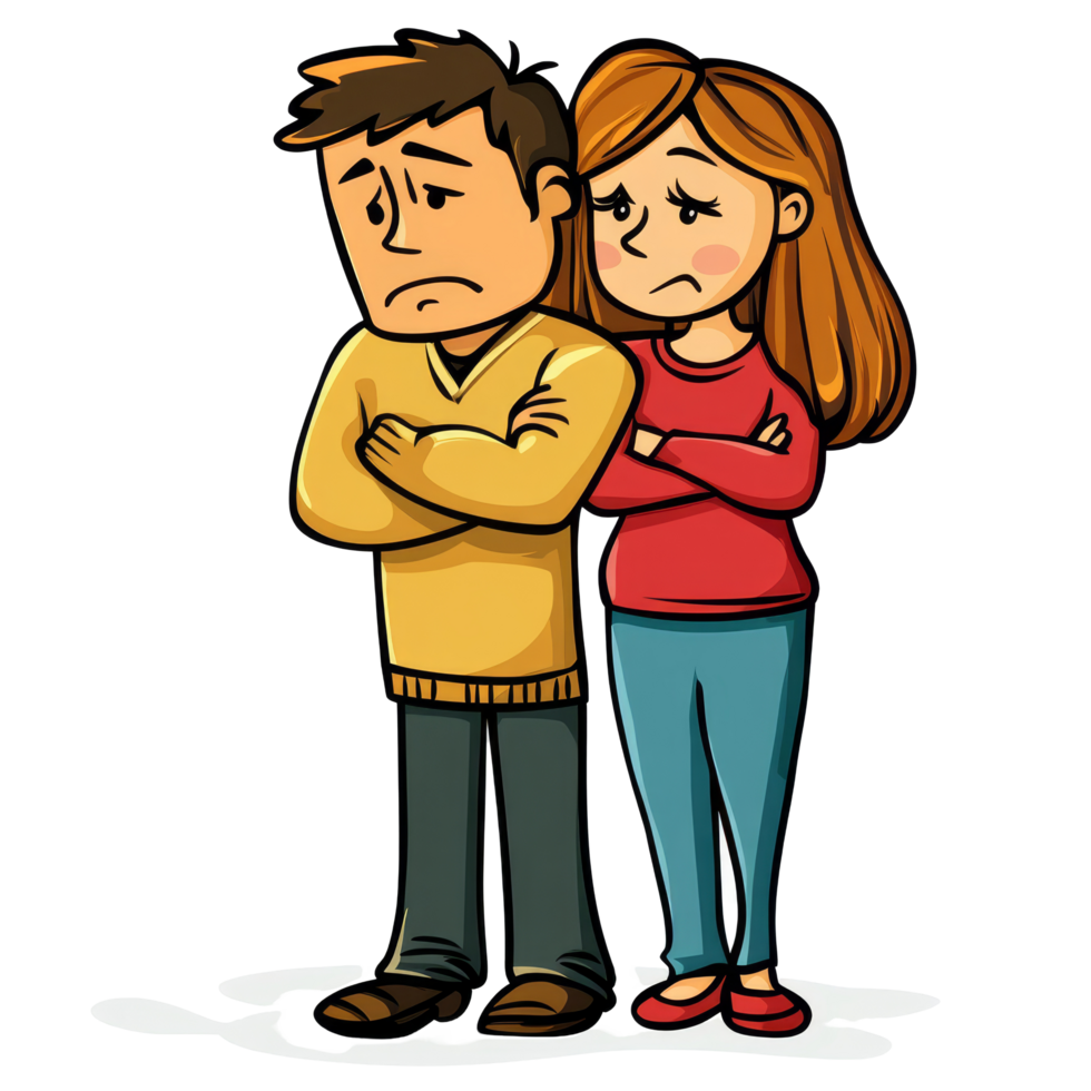 Sad couple stands apart, facing family issues while seeking reconciliation in a quiet moment of reflection, sad couple with family problems, file of isolated object on transparent background png