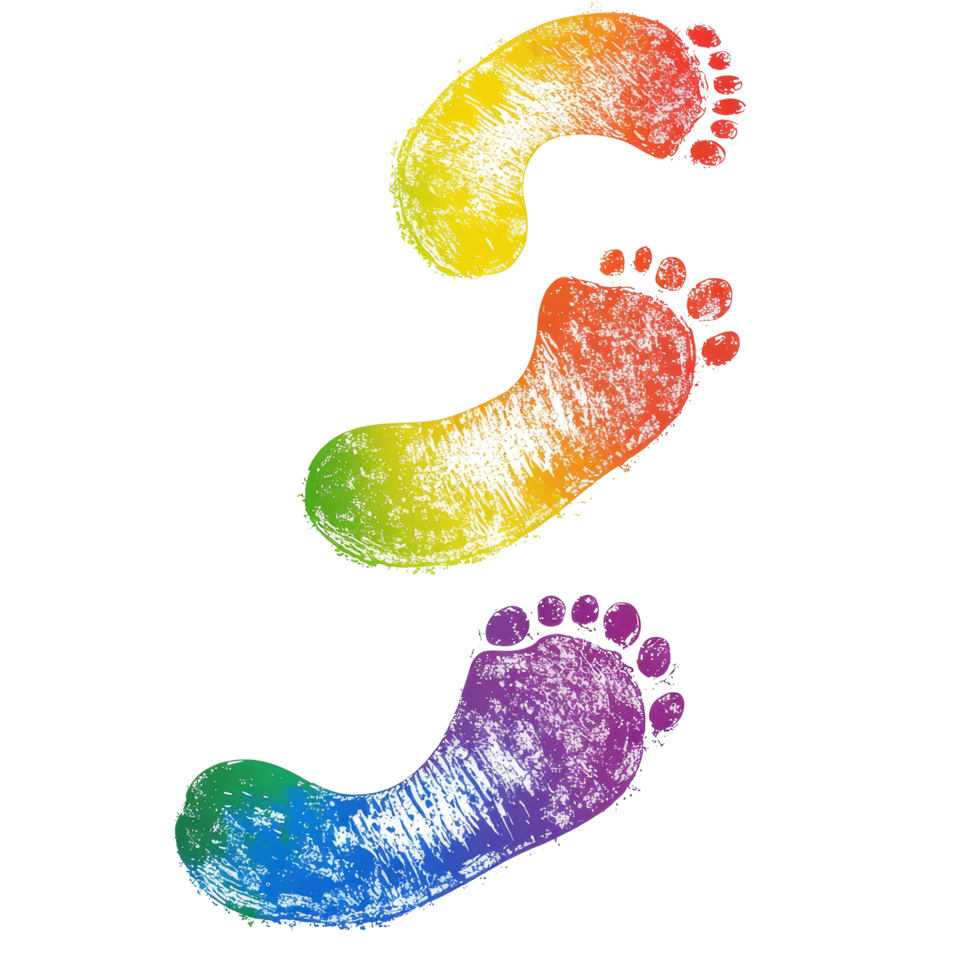 Colorful footprints creating a vibrant path on a pristine transparent background, colorful footprints walking isolated on transparent background png