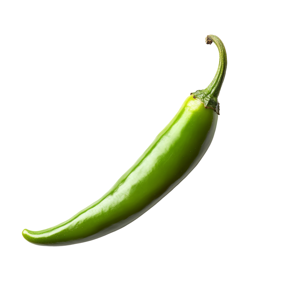 Fresh green chili pepper isolated on transparent background for culinary use and vibrant flavor enhancement, green chilli pepper on transparent background png
