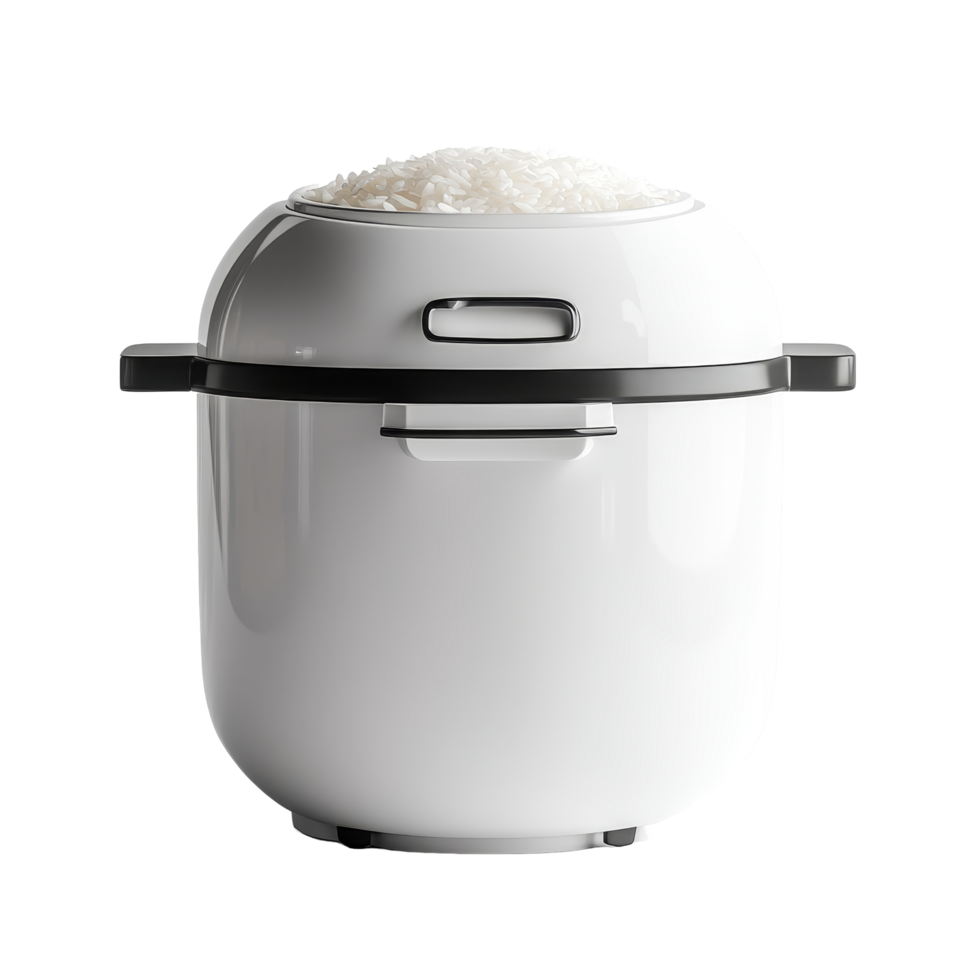 A sleek transparent rice cooker filled with freshly cooked rice on a minimalist transparent backdrop, Rice cooker in a transparent bowl on transparent background png