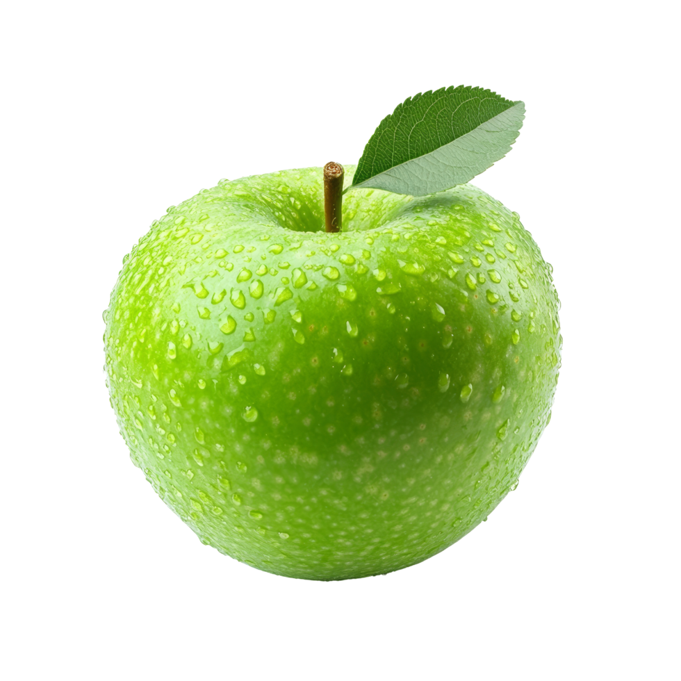 fresco verde maçã com água gotas isolado em uma transparente fundo, perfeito para saudável comendo e receitas, verde maçã com isolado em transparente fundo png