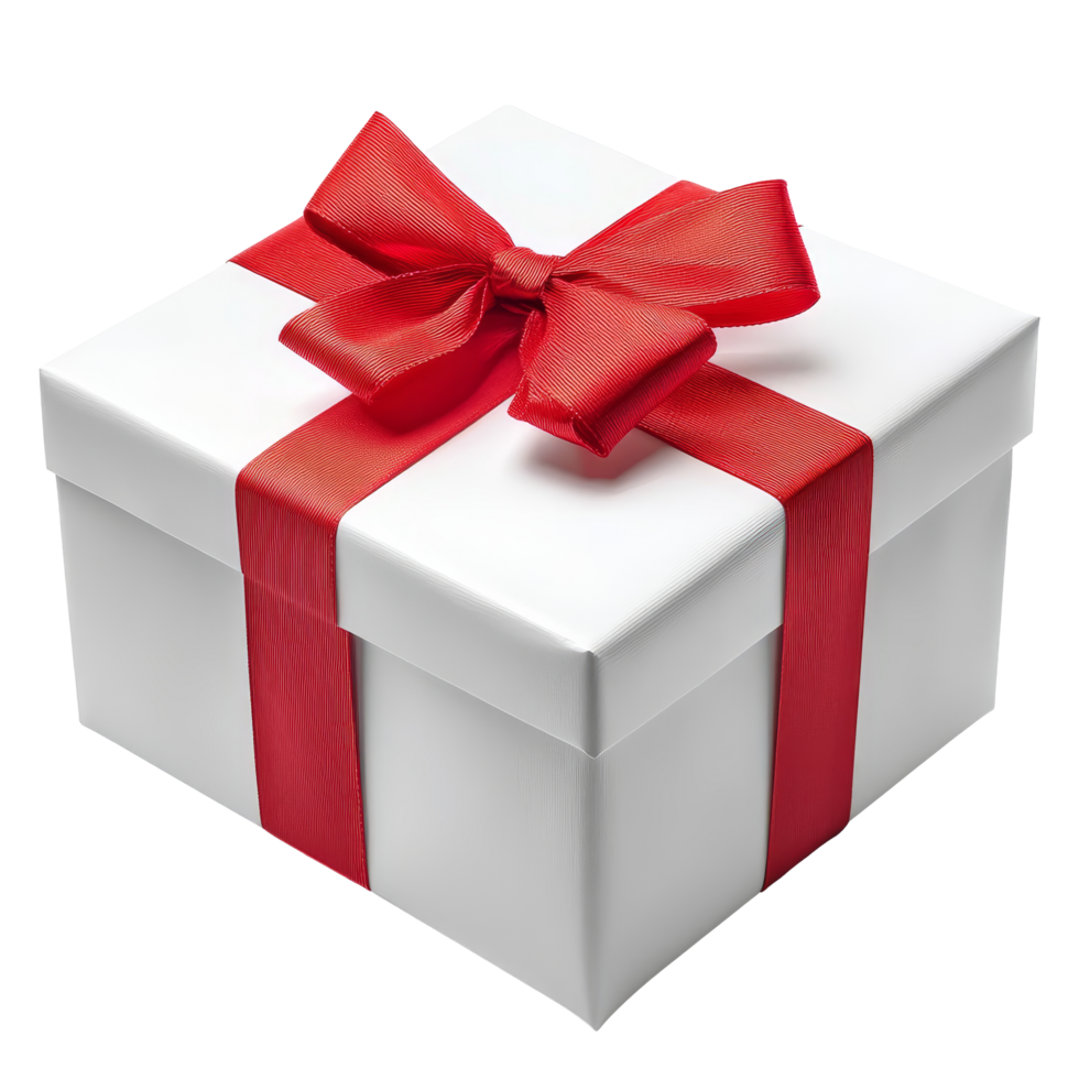 Elegant transparent gift box with a bright red bow isolated against a clean transparent background for festive celebrations, Elegant transparent Gift Box with Red Ribbon isolated on transparent png