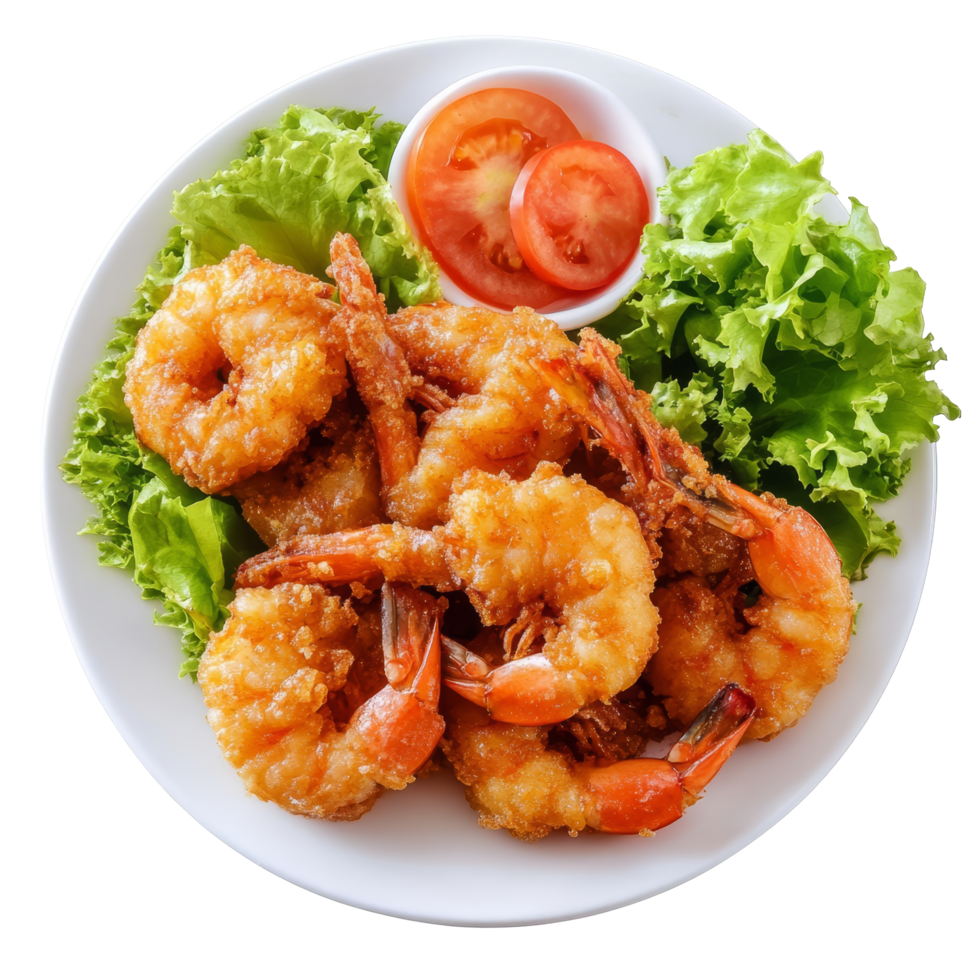 Delicious fried Parkia with succulent shrimp garnished with fresh lettuce and tomatoes on a transparent background, Fried Parkia wth shrimp and source transparent background png