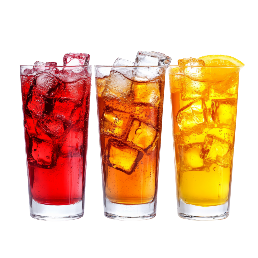 Refreshing drinks with ice cubes in glasses ready to enjoy at a summer gathering, Glasses with Ice Cubes, Refreshing Drinks, Isolated on transparent background Background png